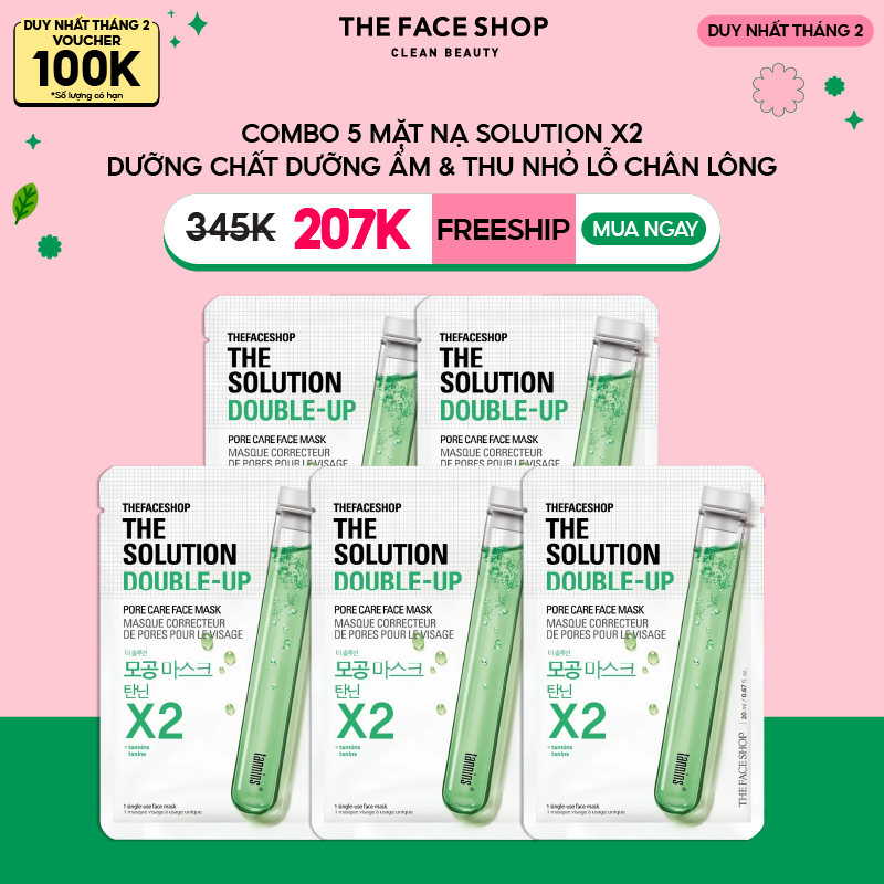 Combo 5 Mặt Nạ The Solution Double Up Dưỡng Ẩm Cải Thiện Mọi Vấn Đề Da 20mlx5
