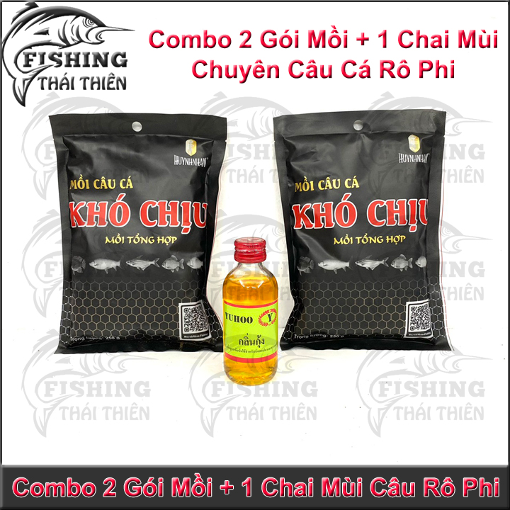 Combo 2 gói mồi câu cá khó chịu, 1 chai tinh mùi câu chuyên câu cá rô phi