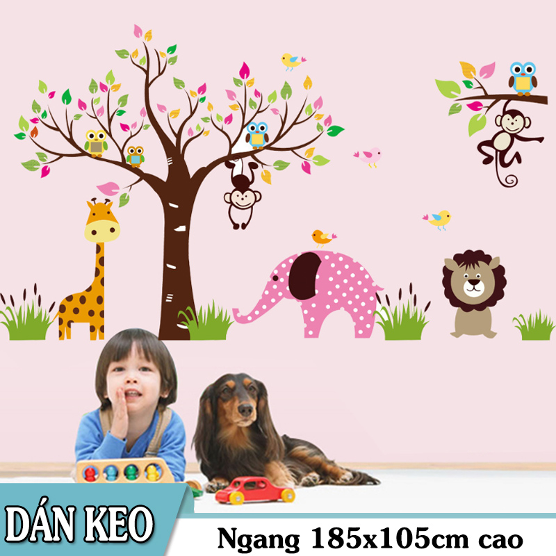 [HCM]Decal trang trí Vườn Thú Sư Tử xám xinh xắn. Decal in trên chất liệu PVC có keo sẵn ở mặt sau chỉ cần lột ra và dán có thể lau chùi bằng nước công nghệ in rõ nét không bay màu.