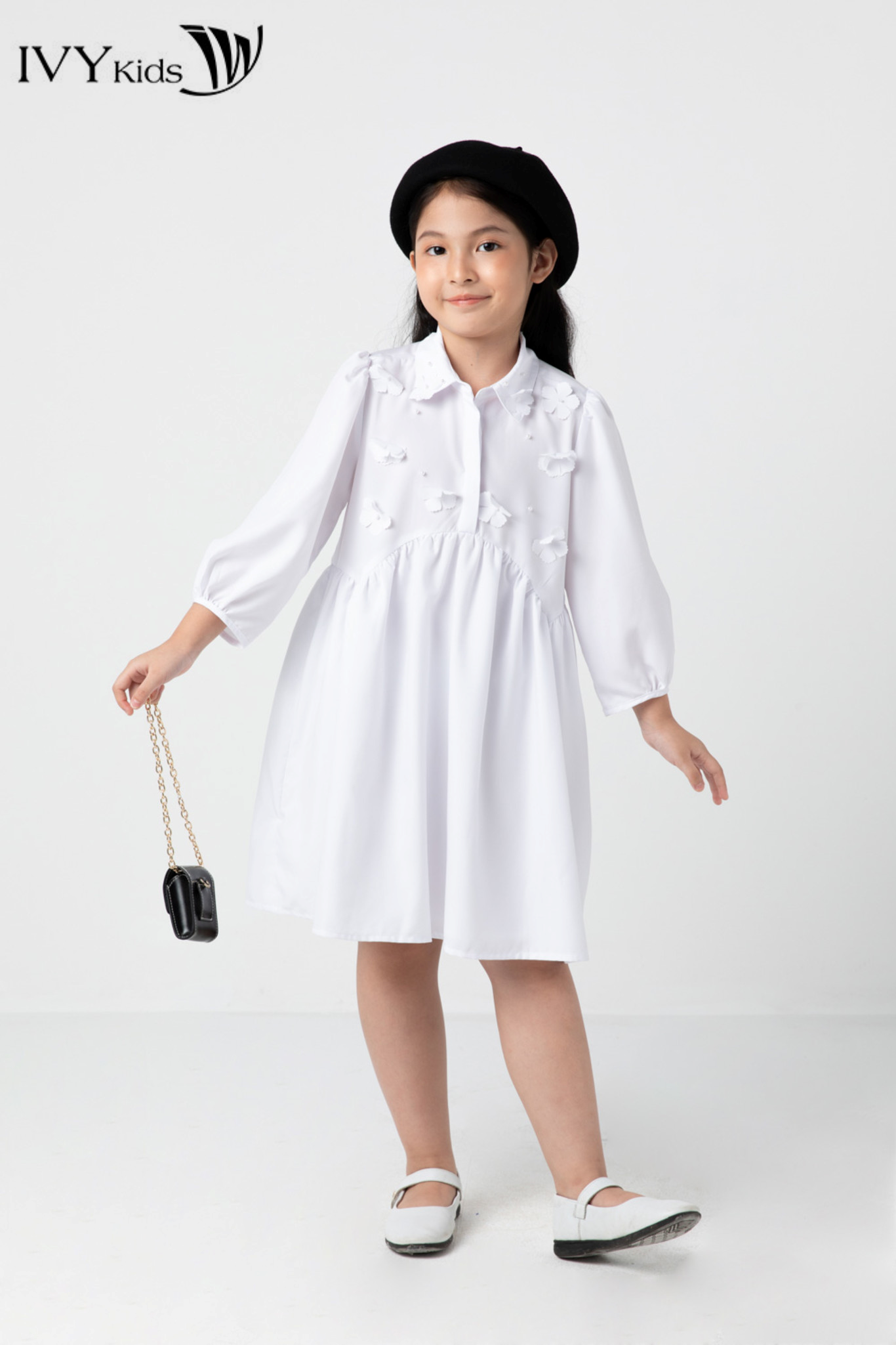 Đầm bé gái xếp hoa nổi dễ thương ivy moda ms 48g1040