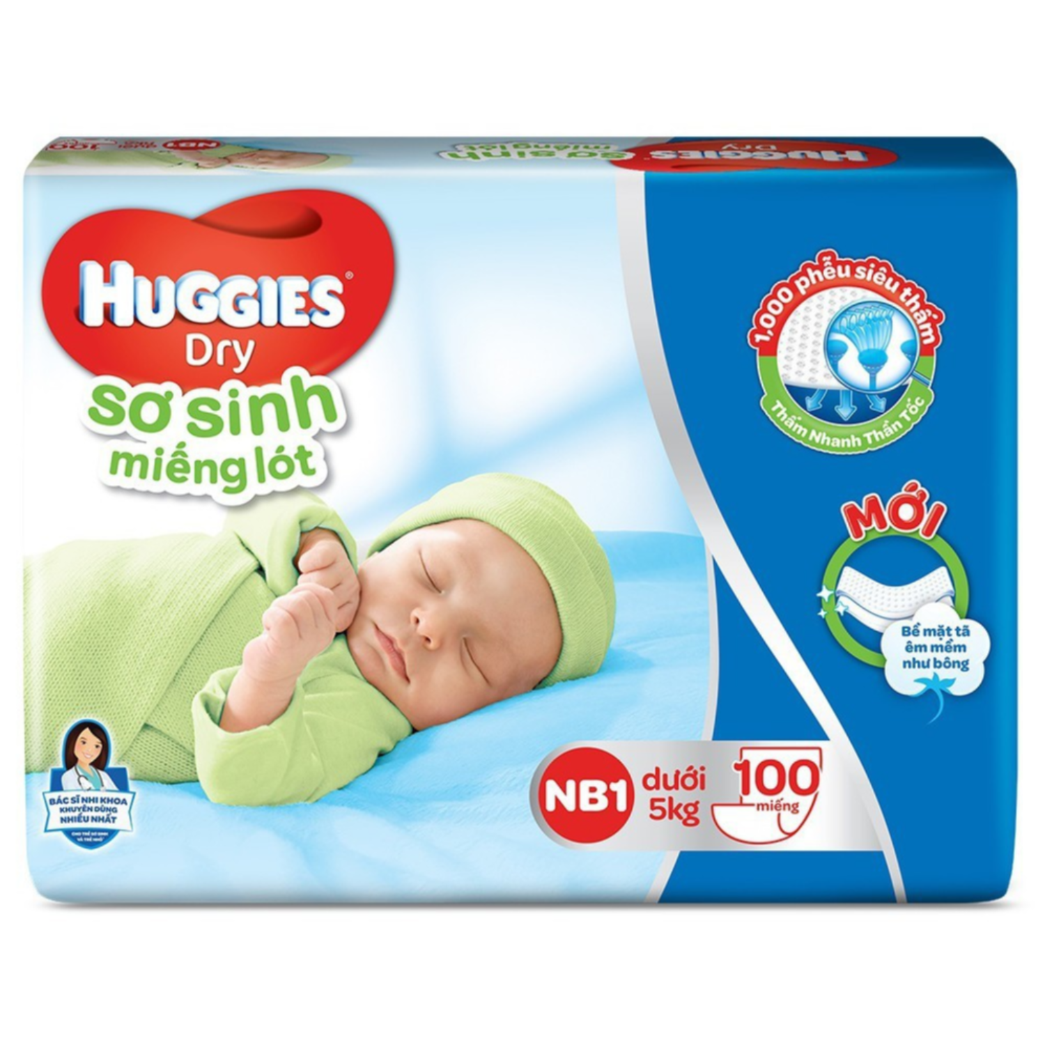 Miếng lót sơ sinh Huggies NB1 - dưới 5kg (107 miếng)