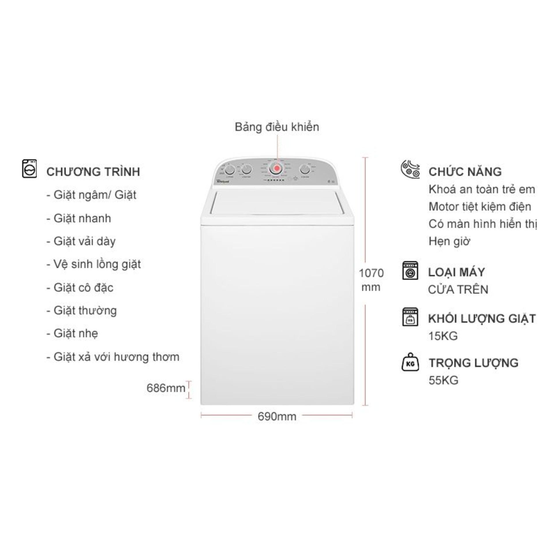 Máy giặt Whirlpool 15 kg 3LWTW4815FW