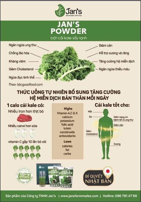 Bột cải kale Jan’s mới 20 gói tiện dụng