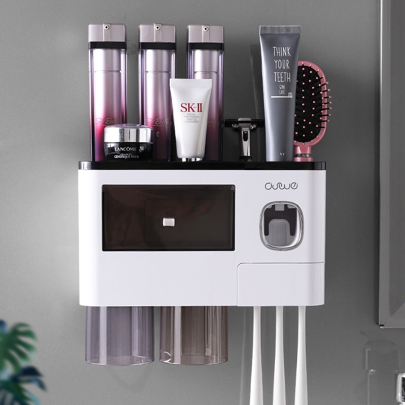 KỆ NHÀ TẮM ONEON TRONG SUỐT CÓ NHẢ KEM TỰ ĐỘNG VÀ TẶNG KÈM CỐC, KỆ DÁN TƯỜNG HÚT CHÂN KHÔNG, KỆ ĐỰNG MỸ PHẨM NHÀ TẮM