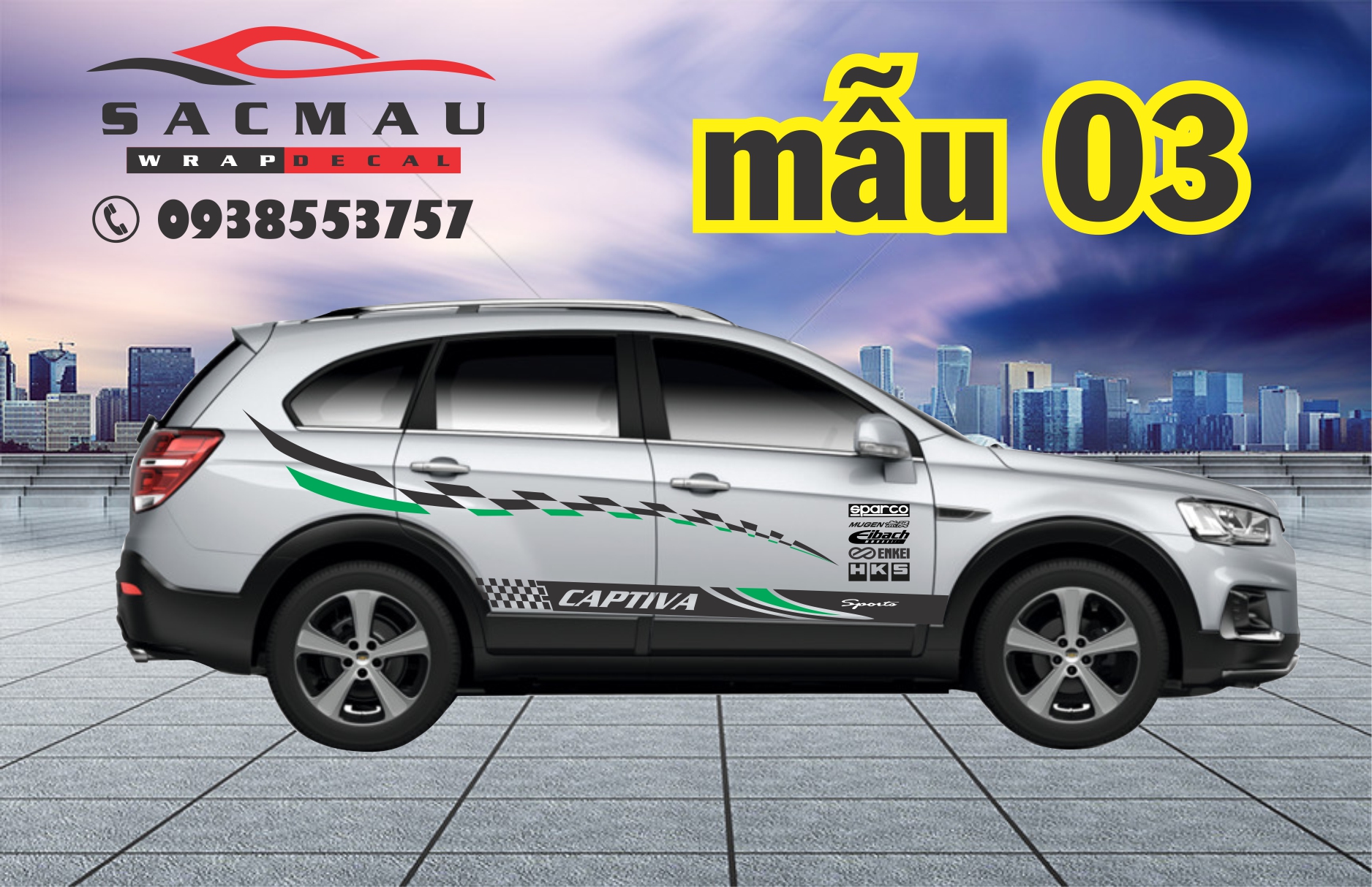 Tem dán xe chevrolet  Captiva, tem dán hông xe Captiva