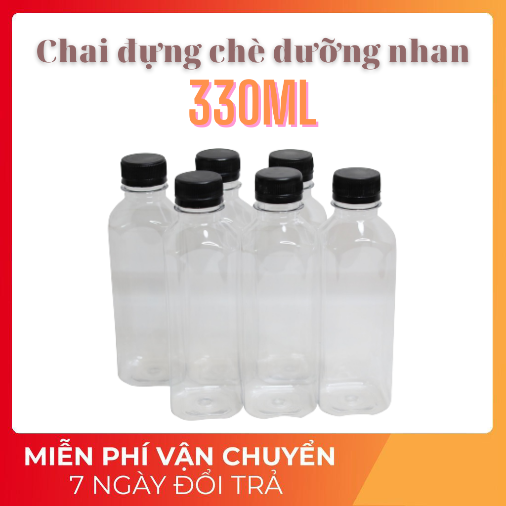 Combo 10 Chai nhựa nắp đen 330ml Pet đựng chè dưỡng nhan trà sữa