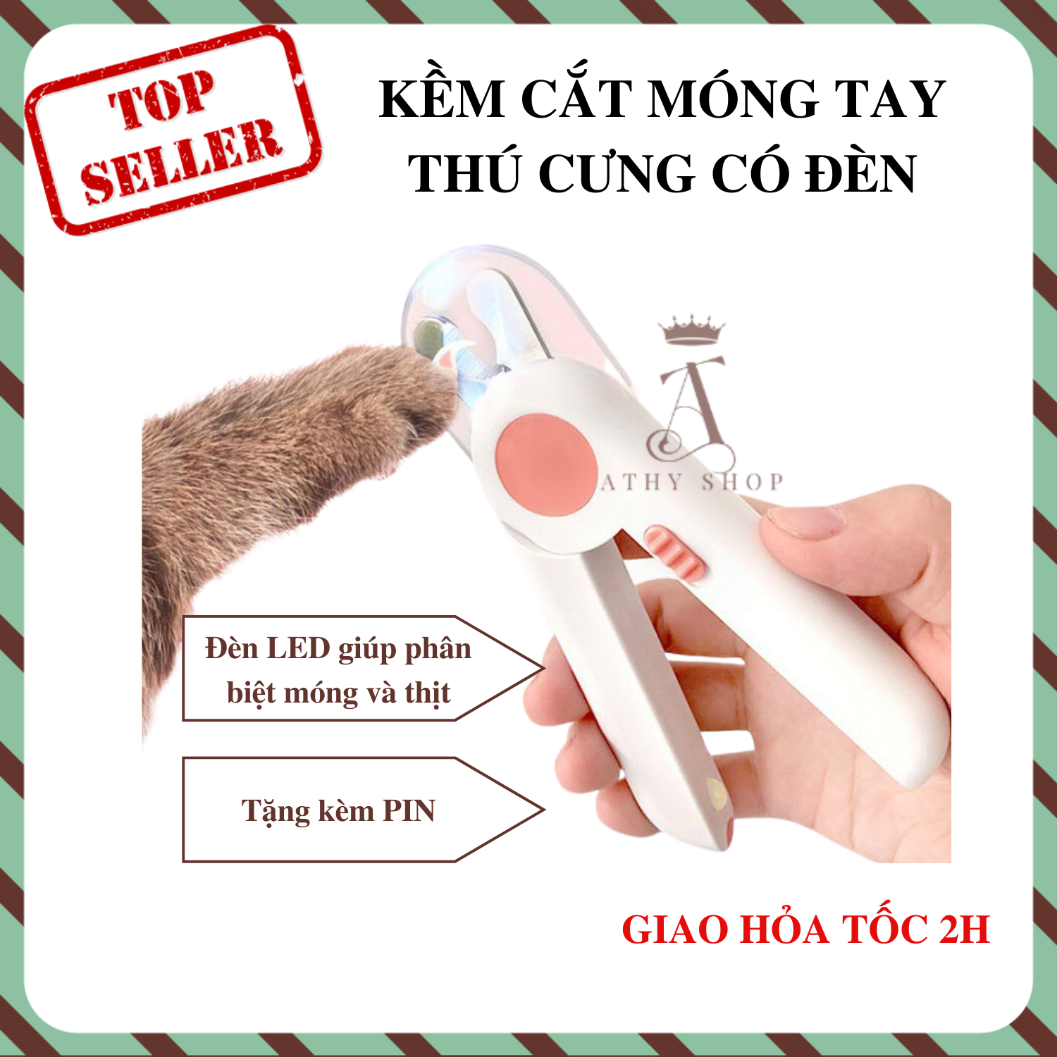Dụng cụ cắt móng chó mèo có đèn chống cắt chảy máu kềm bấm móng phụ kiện chăm sóc thú cưng athy shop