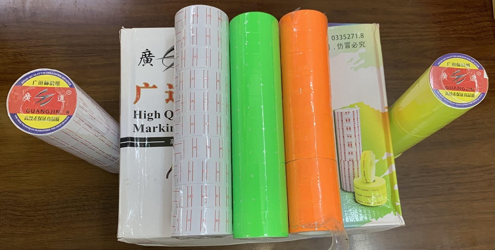 Cây 10 cuộn giấy bấm giá, giấy dán giá màu