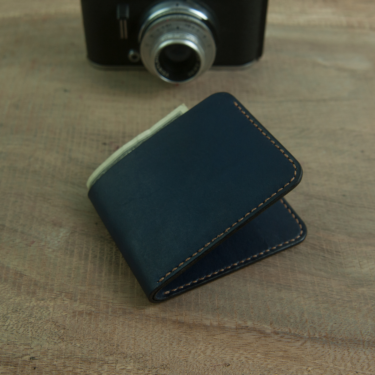 Ví da Minimalist handmade thủ công - Màu Xanh Navy - Da thật