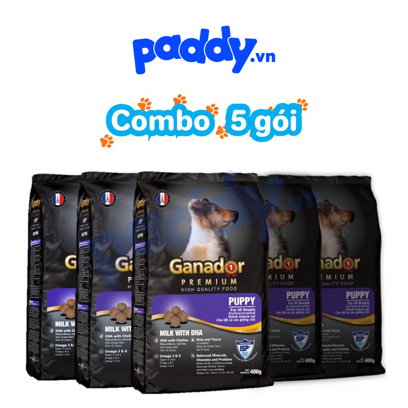HCMCombo 5 Hạt Ganador Cho Chó Con - Sữa & DHA 400g
