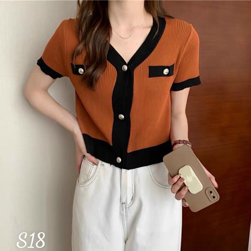 Áo thun nữ borip viền nút croptop S18