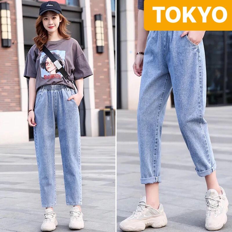 QUẦN JEAN BAGGY NỮ CHẤT BÒ XANH LƯNG THUN CẠP CHUN HOT TREND LƯNG CAO NÂNG MÔNG TOKY-330 CAO CẤP - TOKYO FASHION