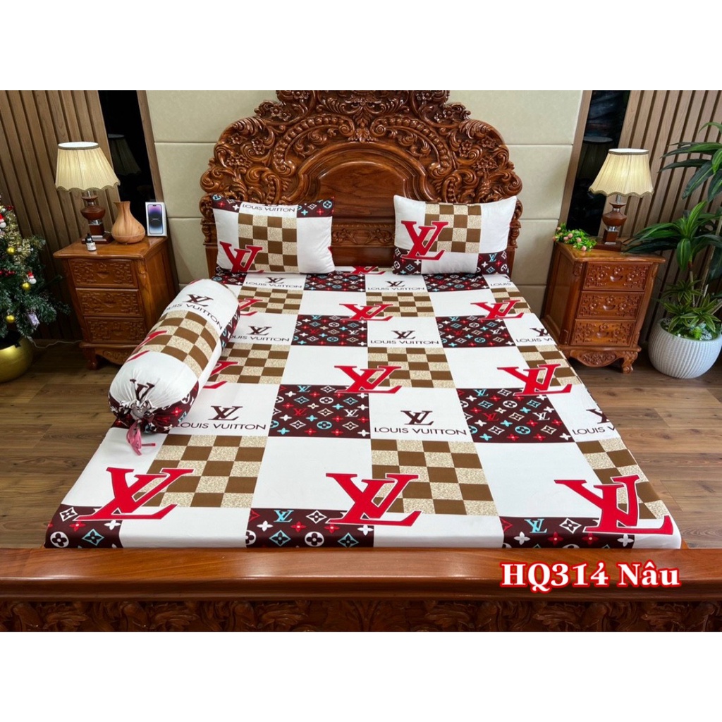 Bộ ga gối thun lạnh hàn quốc 3D mẫu LV