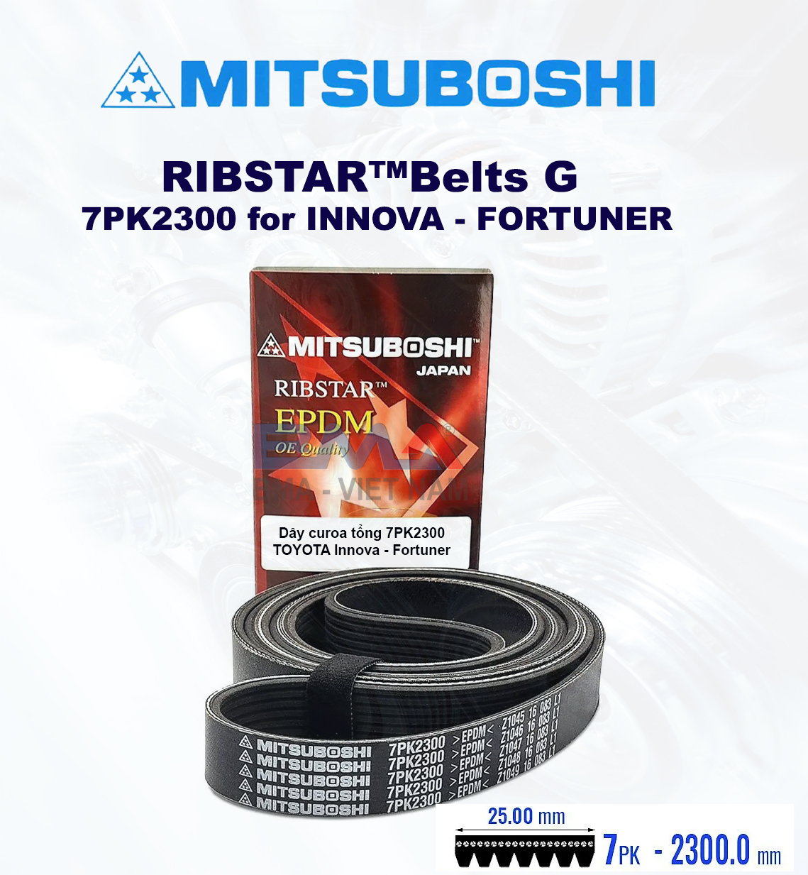 Dây curoa tổng Mitsuboshi 7PK2300 cho xe Toyota Innova - Fortuner