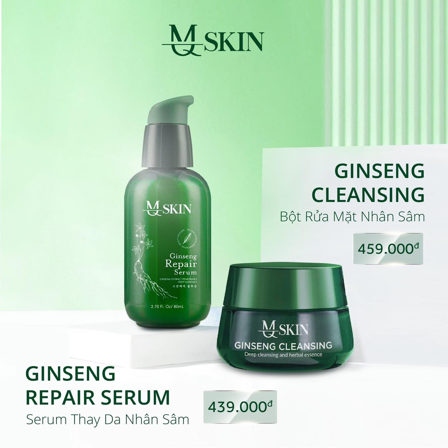 Combo bột rửa mặt mq + serum thay da nhân sâm mq