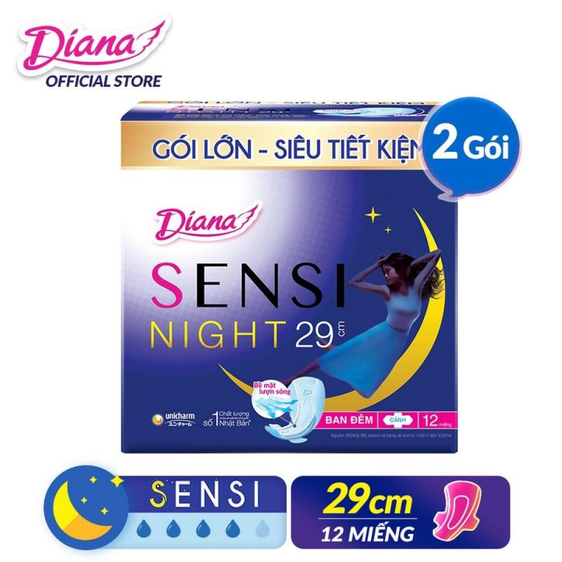 Bộ 2 gói Băng vệ sinh Diana Sensi ban đêm 29cm gói 12 miếng cao cấp