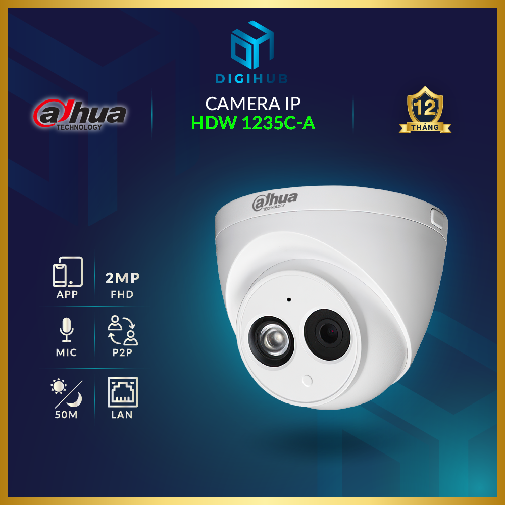 Camera IP 2MP Dahua HDW 1235C-A / 6258C-A (Hồng Ngoại 50m ▪ IP67)