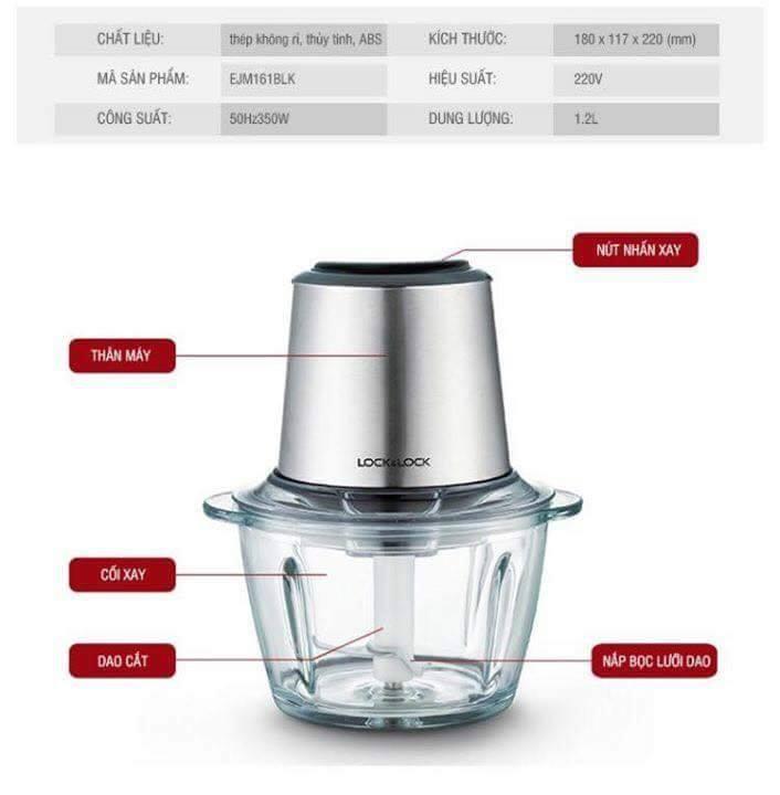 Máy xay thịt cối thủy tinh Lock&Lock EJM161BLK