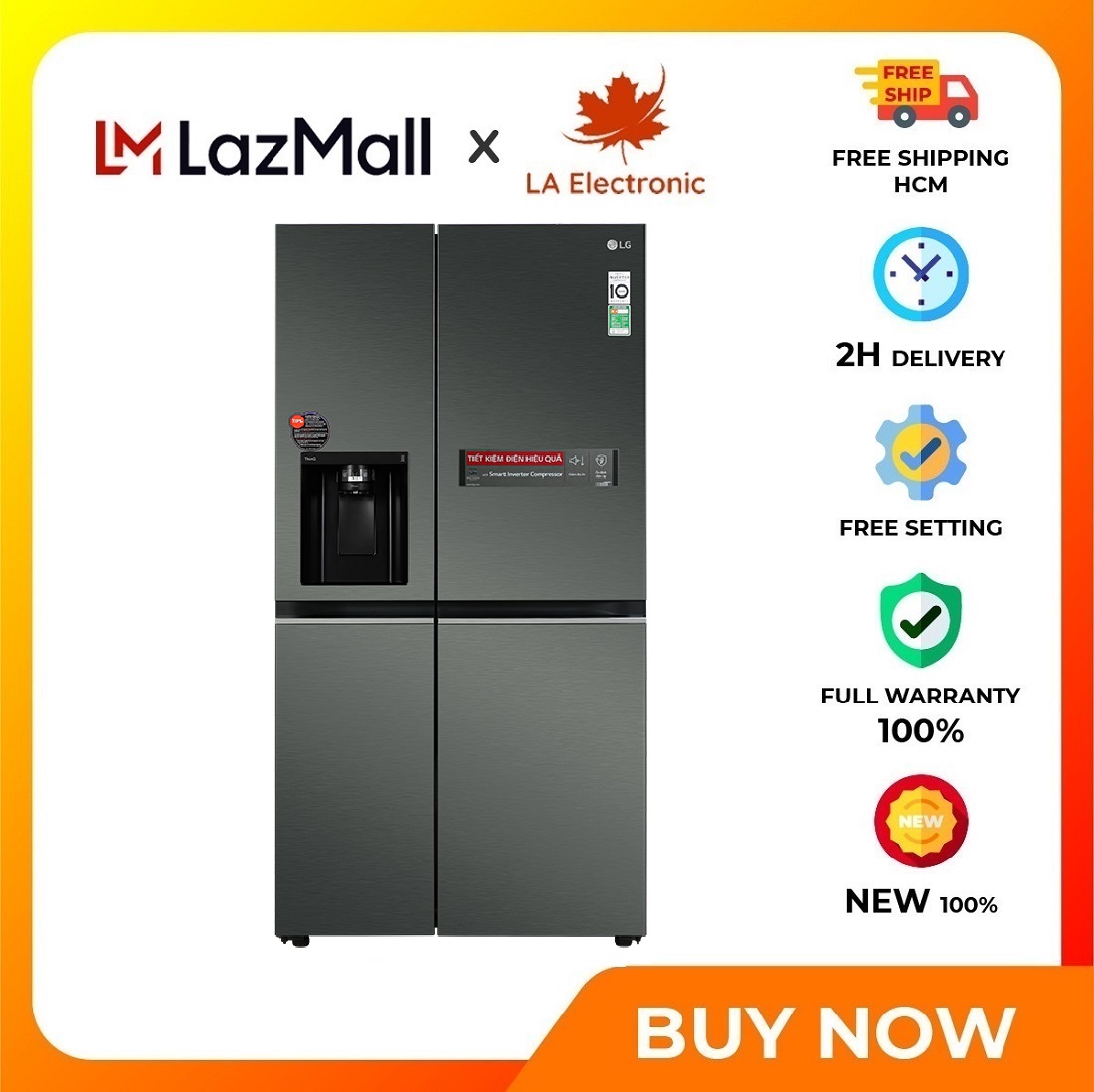 LG Inverter Refrigerator 635 Liters GR-D257MC - Free Shipping Ho Chi Minh - Automatic ice making Take water outside Take ice outside Built-in WIFI - Smart ThinQ™