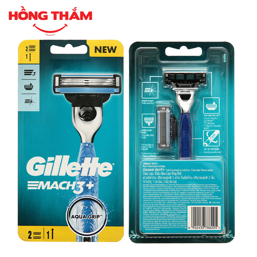 Dao cạo râu 3 lưỡi Gillette Mach 3+ (1 tay cầm và 2 đầu cạo) (hongthamshopcom) DC36
