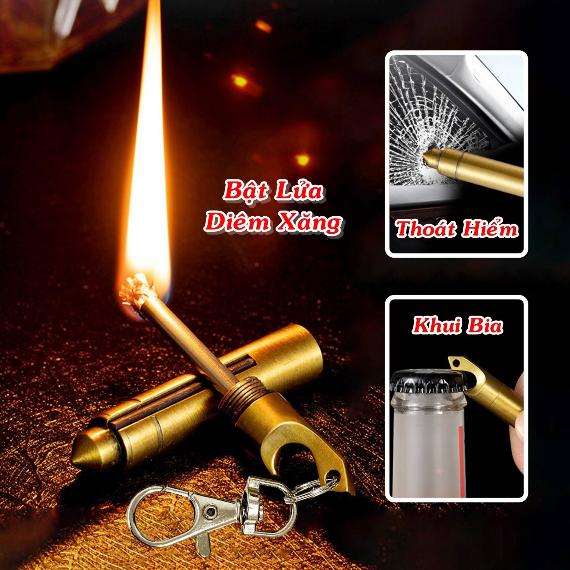 [ TẶNG KÈM MÓC KHÓA ] HỘT QUẸT - BẬT LỬA DIÊM XĂNG 4IN1 ( KHUI BIA- THOÁT HIỂM-HỘP QUẸT-- MÓC KHÓA )