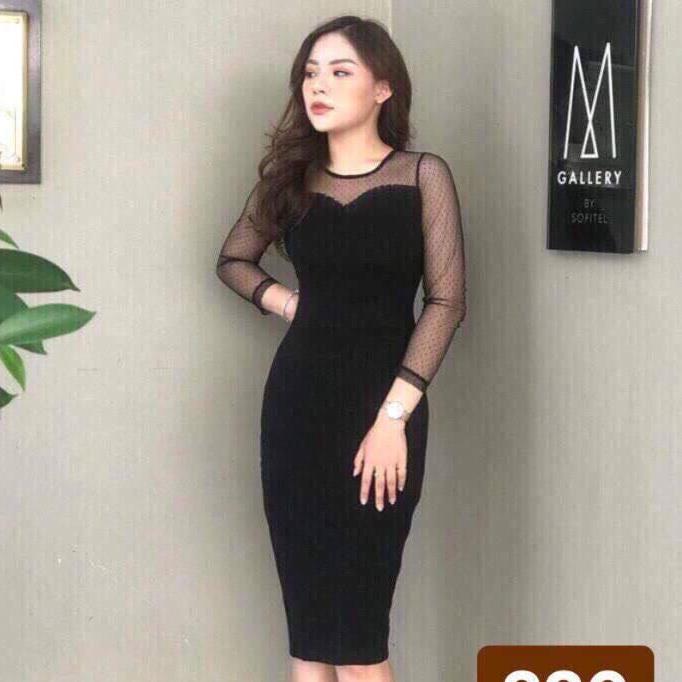 [HCM]Đầm ôm phối lưới tay dài
