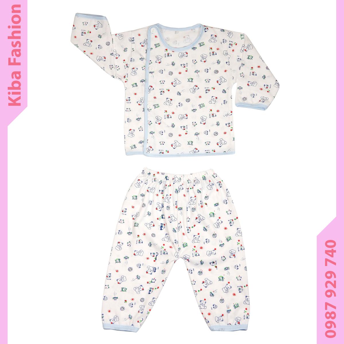 Combo 3 Bộ sơ sinh dài tay in hình nền trắng chất cotton co giãn mềm mịn an toàn cho bé sơ sinh - 3BSSIH16 - đồ sơ sinh bộ quần áo sơ sinh