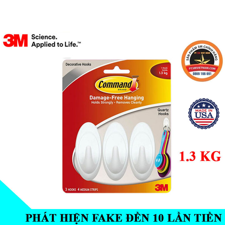 Vỉ 3 Móc Treo Tường Kiểu Tròn 3M Command 1.3kg