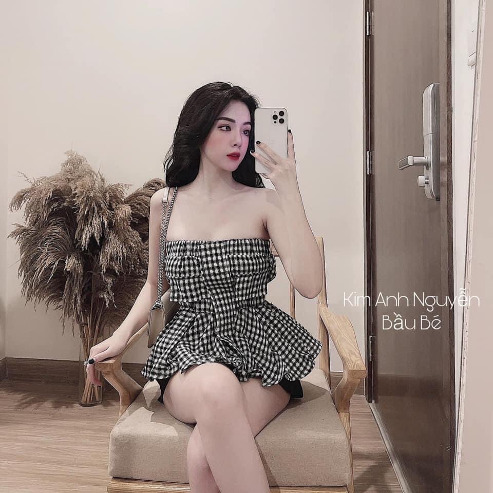 Set áo kẻ caro quần short