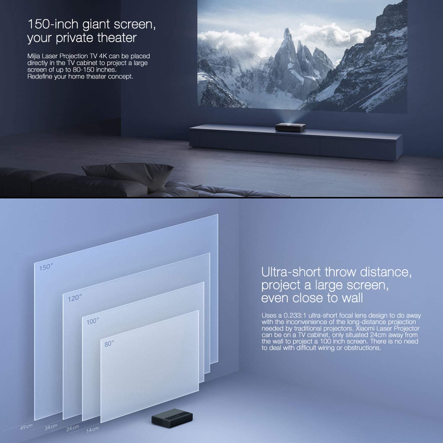 Máy chiếu Xiaomi Mijia 1S 4K - Máy chiếu Android ALPD3.0 siêu gần 4K 2000 ansi (USED)