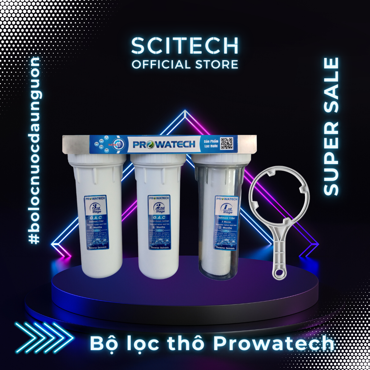 [HCM]Bộ lọc nước sinh hoạt 10 inch Prowatech by Scitech (Bộ ba - Bộ lọc thô) - Scitech Water