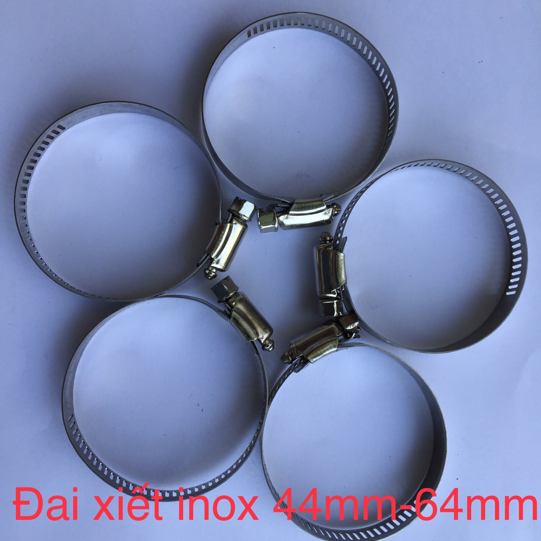 Combo 5 đai xiết inox- cổ dê- vòng đai xiết inox dùng xiết ống 44mm- 64mm