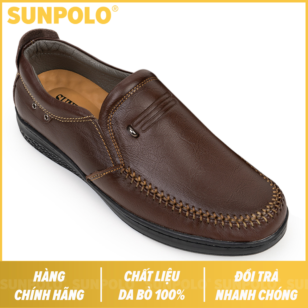 Giày mọi nam da bò SUNPOLO LMS265 (Đen, Nâu)