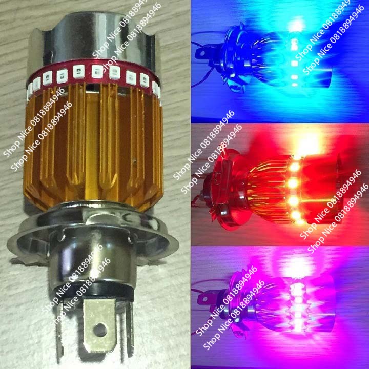 Đèn pha Led xe máy 7 màu 4 tim chân H4