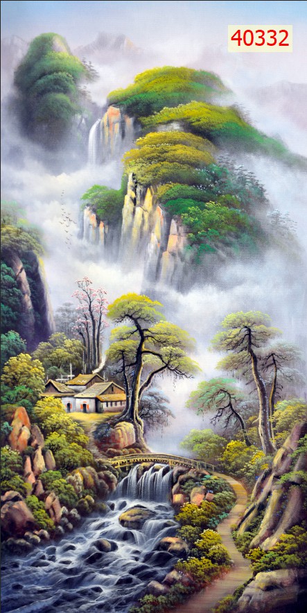 Tranh dán tường 3d khổ đứng sơn thủy hữu tình trang trí phòng khách phòng ngủ giá rẻ đẹp chất liệu decal pp keo sẵn bóc dán PA