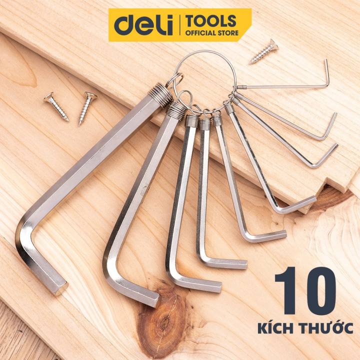 Bộ Khóa Lục Giác Chữ L Đầu Bằng Deli Cao Cấp Chính Hãng - Kích Thước 1,5 - 10mm - Có Móc Khóa Tiện Dụng - EDL3080 - Hình ảnh 7