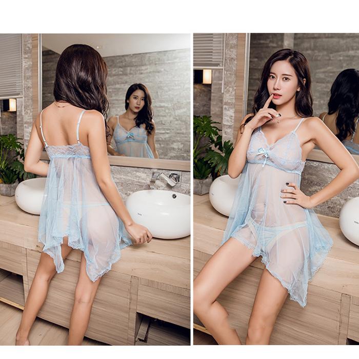 Váy ngủ 2 dây kèm quần lót - trắng