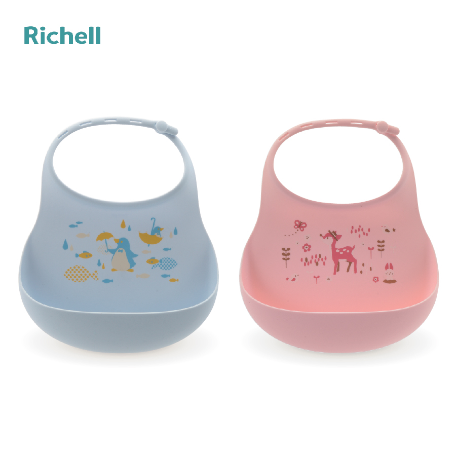 Yếm ăn dặm Richell silicone xanh