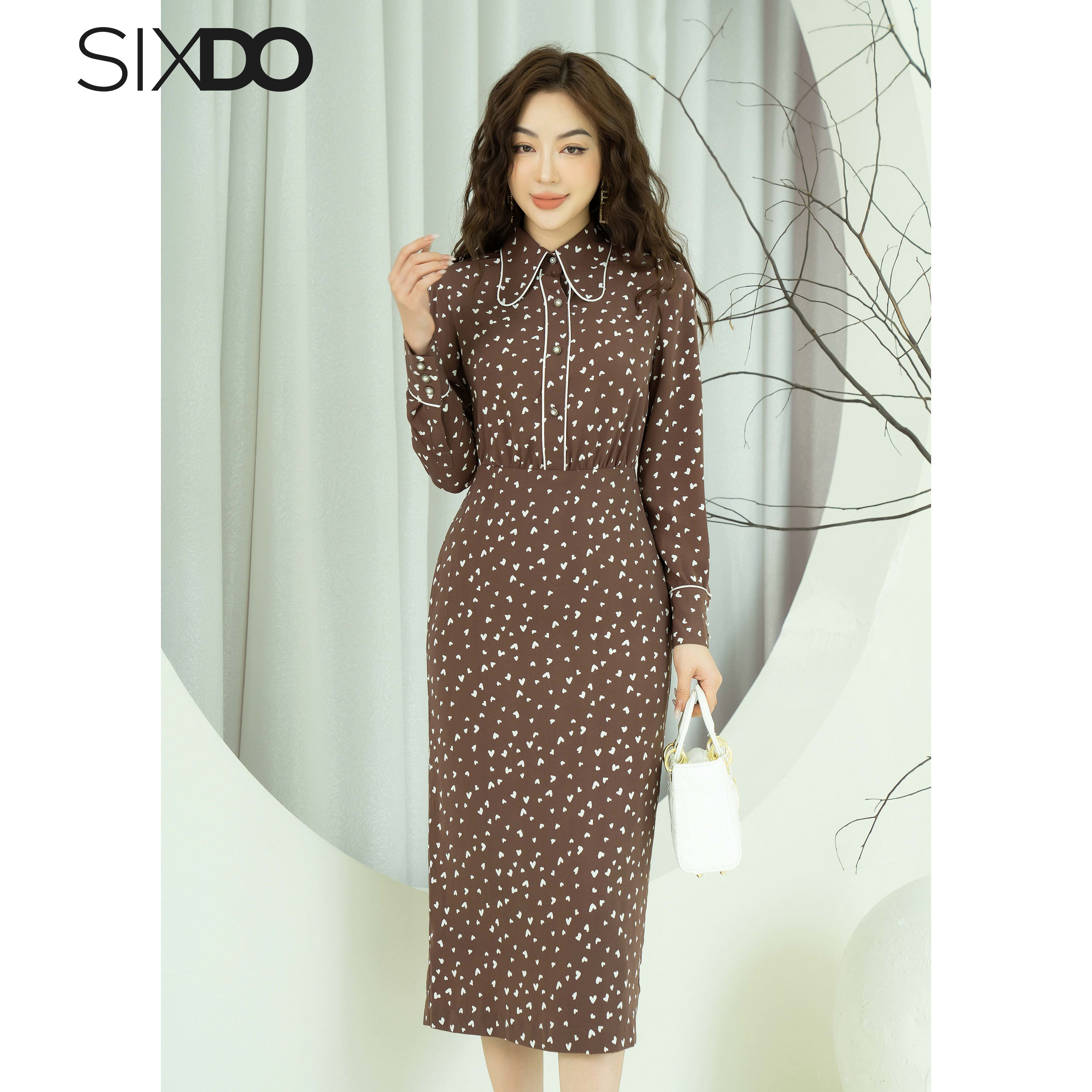 Đầm chiffon họa tiết tim SIXDO (Midi Chiffon Dress)