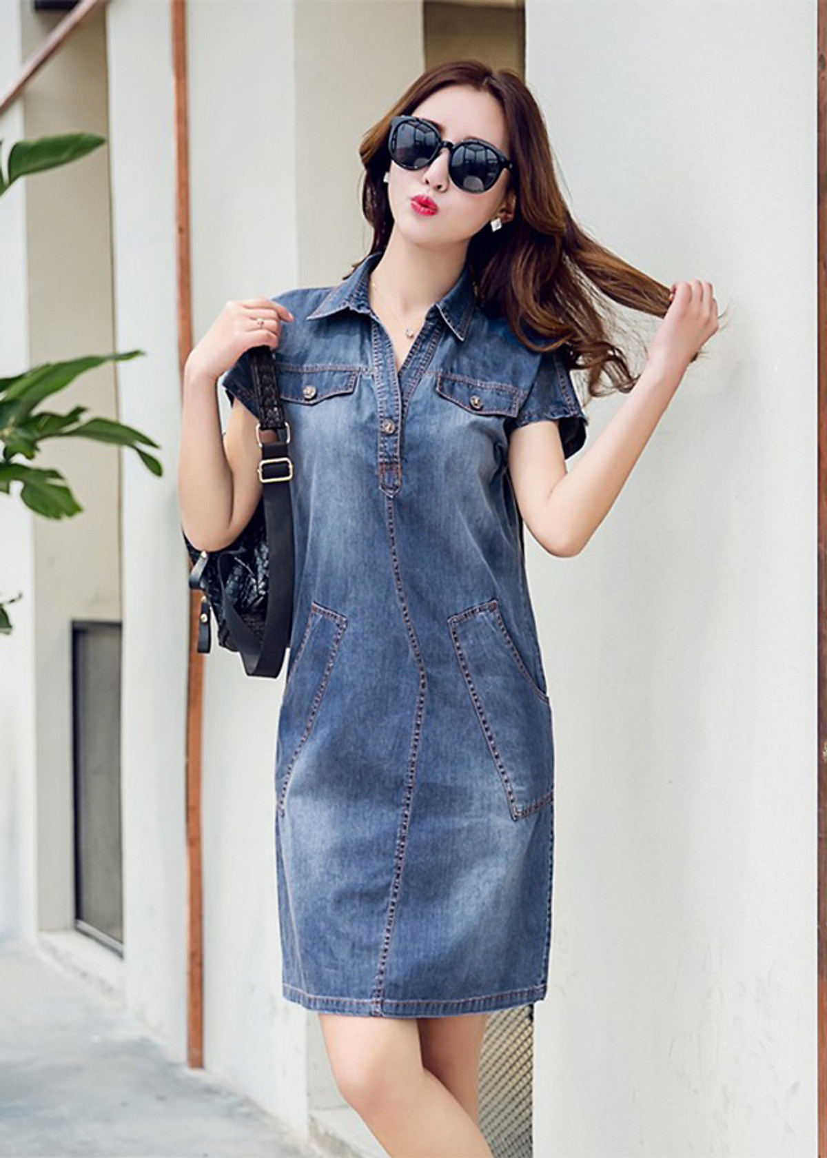 Đầm jean phối túi siêu xinh 1d1215 jean denim