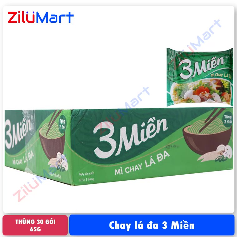 Mì chay lá đa 3 Miền (thùng 30 gói) loại 65g