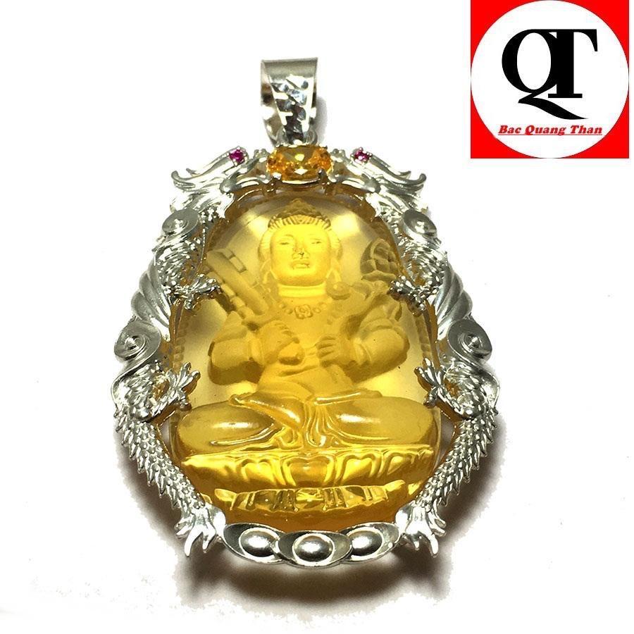 Mặt dây nam ngài Hư Không Tạng chất liệu đá mã não có đủ màu lựa chọn theo mệnh được bọc cặp rồng chầu chất liệu bạc ta , mặt bản mệnh cho người tuổi Sửu - Tuổi Dần Bạc Quang Thản- QTMNA4(bạc)