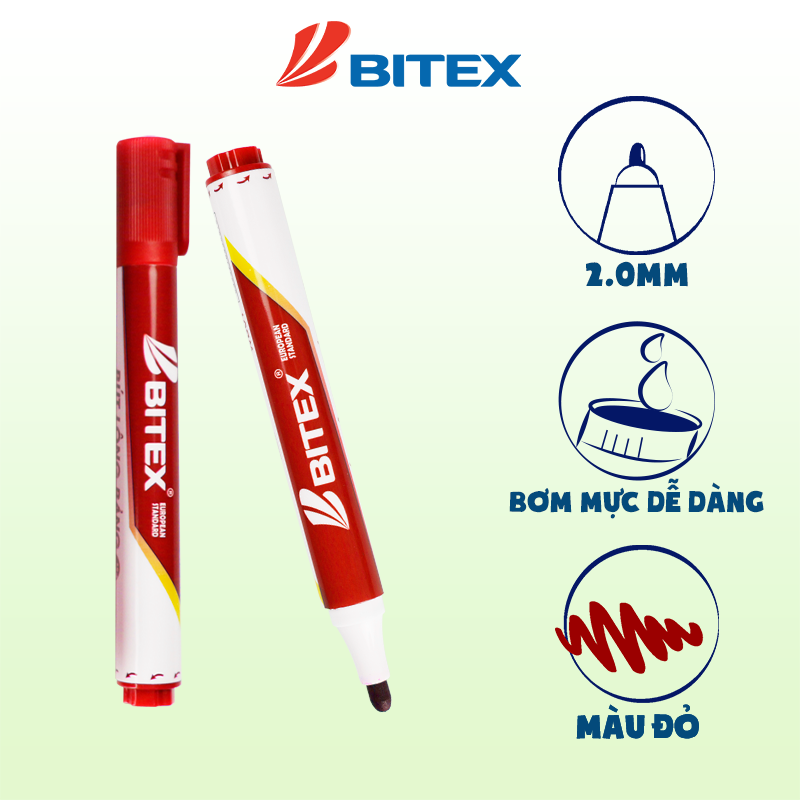 2 cây Bút lông bảng mực xanh / Đỏ / Đen Bitex WB01