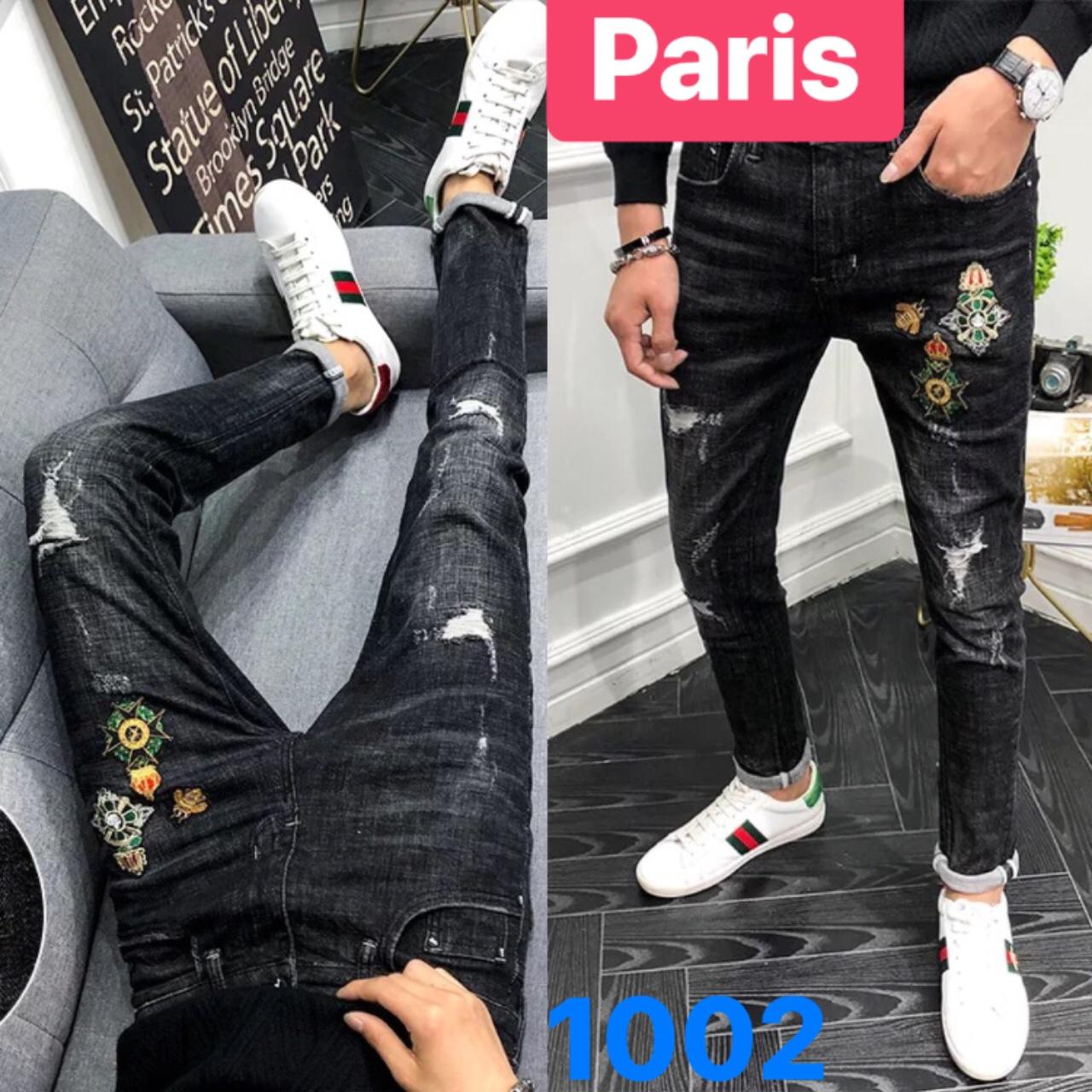 QUẦN JEAN NAM CHẤT BÒ ĐEN THÊU WASH ROYAL VƯƠNG NIỆM SÀNH ĐIỆU  PR-1002 CAO CẤP - PARIS FASHION