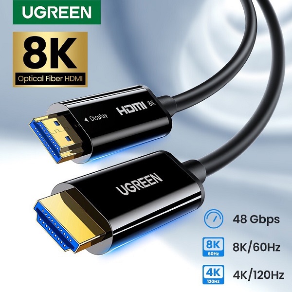 Cáp hdmi 2.1 sợi quang lõi đồng hỗ trợ 8k/60hz, 4k/120hz chính hãng ugreen 80406, 80407 cao cấp