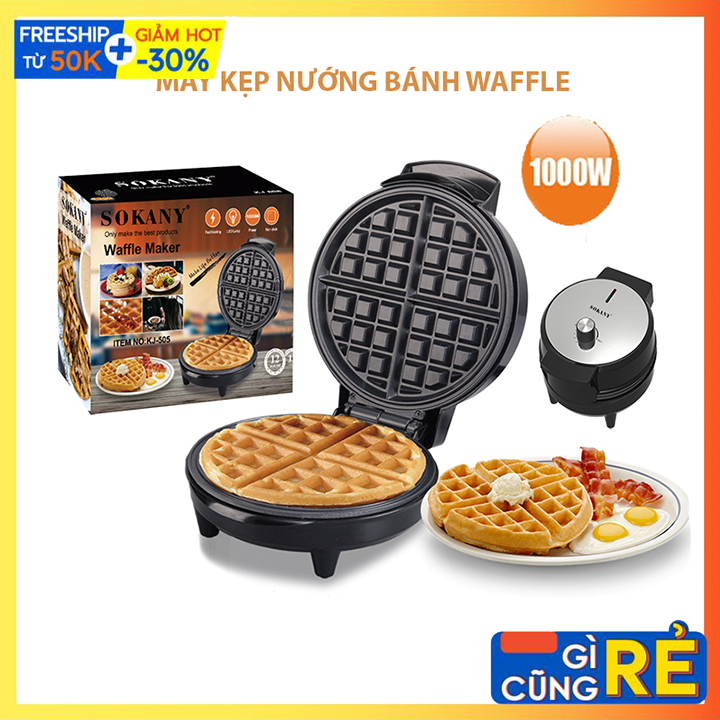 Máy làm bánh waffle, bánh tổ ong, kẹp tàn ong khuôn tròn sokany