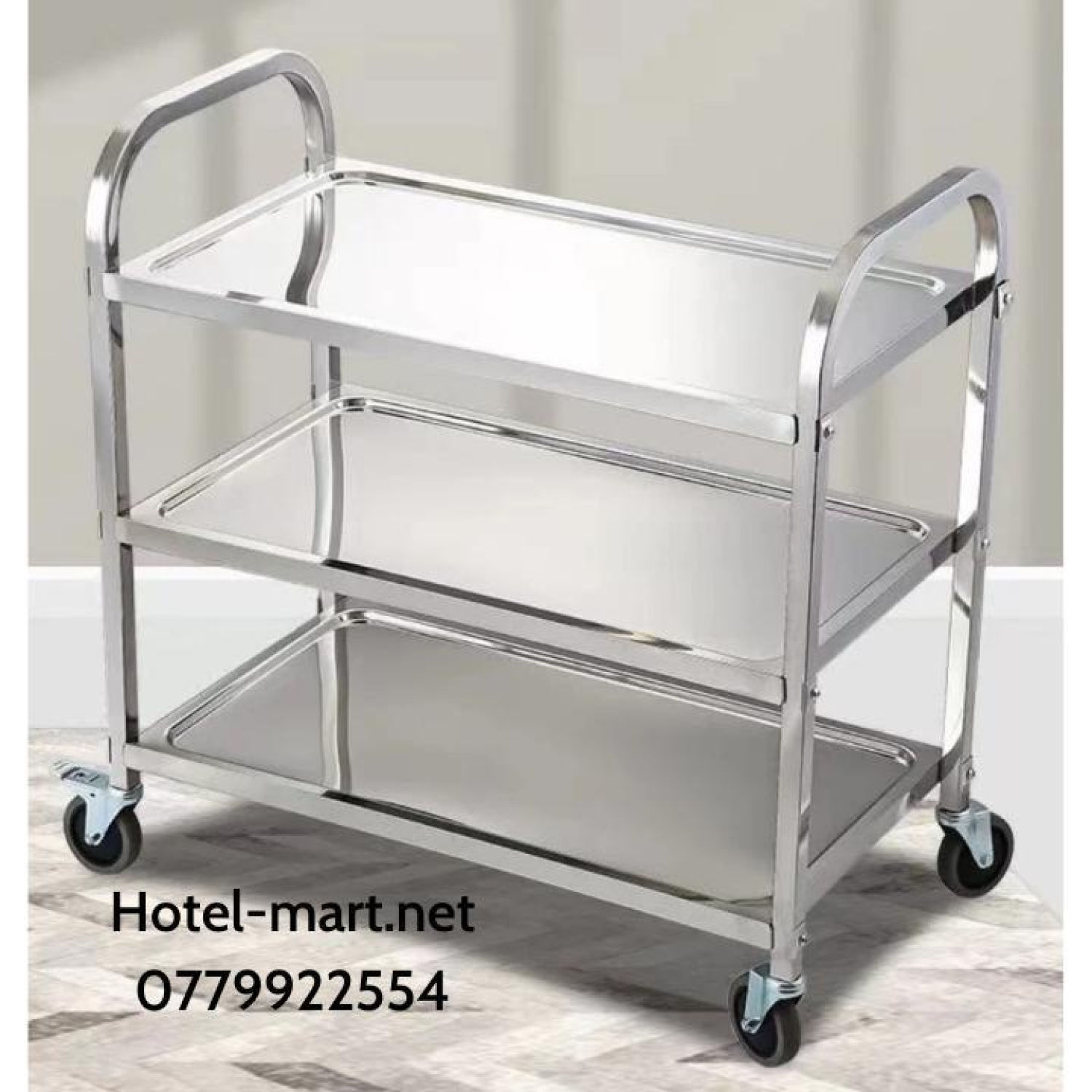 Xe Đẩy Thức Ăn Inox Dọn Dẹp 3 Tầng