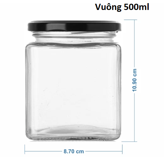 Hũ thủy tinh vuông nắp vặn dung tích 750 ml
