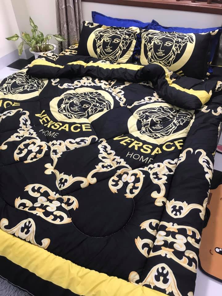 Trọn bộ 5 món ga gối chăn phao poly cotton có ruột bông dày loại 1 ( nhắn chọn mẫu )