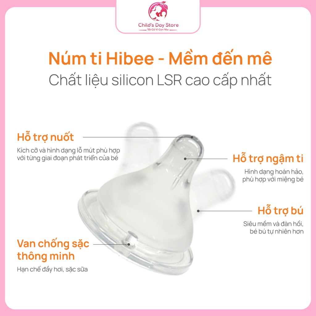 Núm ti siêu mềm Hibee Vỉ 2 Núm cho bé - Childsday.